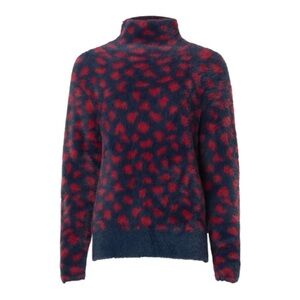 Thakoon Collective Fuzzy Sweater Pull On Mock Neck Red Blue Size XL